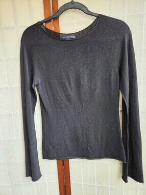 Y2K Black Scoop Neck Sheer Knit Flare Sleeve Top S